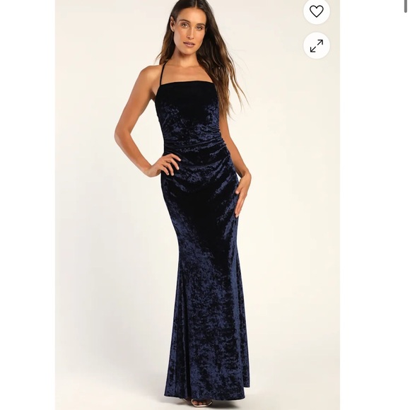 Lulu’s Your Every Wish Navy Crushed Velvet Evening Gown - Picture 1 of 5